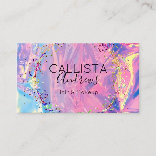 Lila Pink Holograph Glitzer Confetti Salon Visitenkarte (Vorderseite)