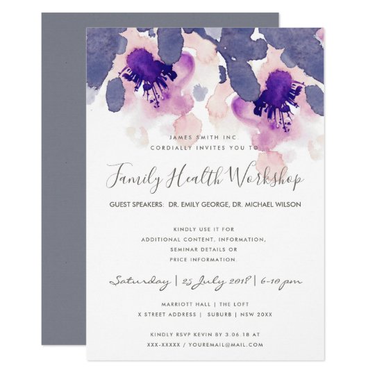Lila Pink Ink Watercolor Floral Workshop Event Einladung Zazzle De