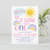 Lila Pink Kleiner Sonnenschein 1. Geburtstag Einladung (Stehend Vorderseite)