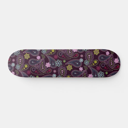 Lila Pink Light Blue Indian Floral Paisley Art Skateboard (Horizontal)