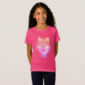 Lila Pink Lilac Neon Wasserfarben Spritzer Wolf T-Shirt (Vorne ganz)