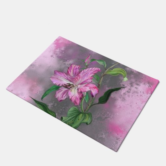 Lila Pink Lily Blume Doormat Malerei Fußmatte (Schrägansicht)