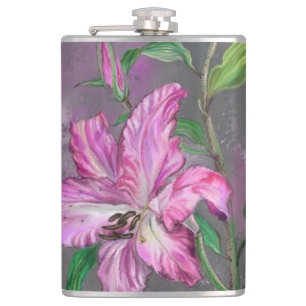Lila Pink Lily Blume Flask Lilies Painting Flachmann