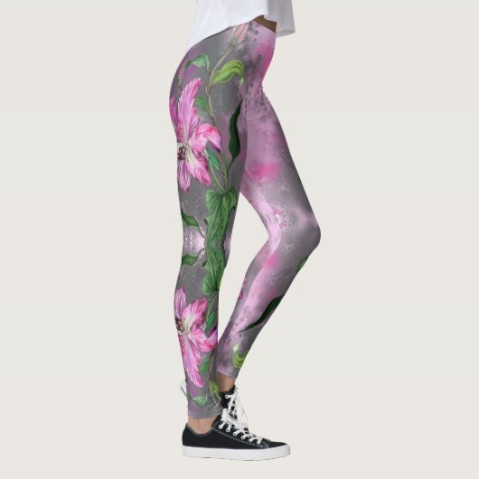 Lila Pink Lily Blume Migned Art Malerei - Leggings (Rechts)
