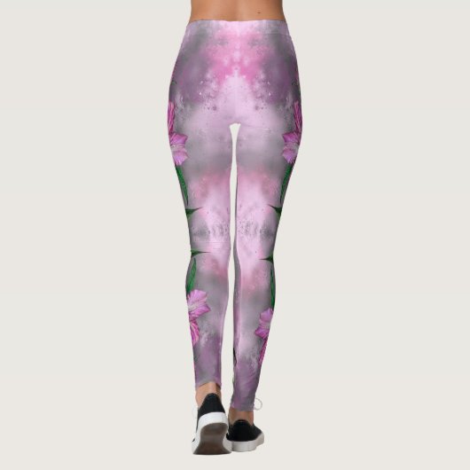 Lila Pink Lily Blume Migned Art Malerei - Leggings (Rückseite)