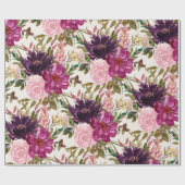 Lila Pink Magenta Wasserfarben Botanische Flora Geschenkpapier (Flach)
