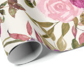 Lila Pink Magenta Wasserfarben Botanische Flora Geschenkpapier (Rolleneckpunkt)