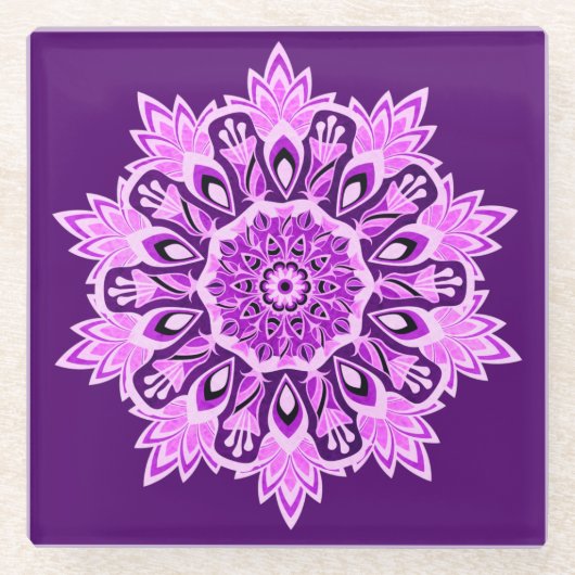 Lila Pink Mandala Boho Getränke Glasuntersetzer (Vorderseite)