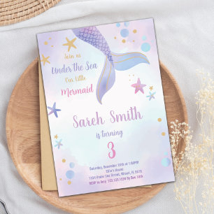 Lila Pink Mermaid Geburtstagsfeier Einladung
