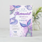 Lila Pink Modern Glitzern Mermaid Birthday Einladung (Stehend Vorderseite)