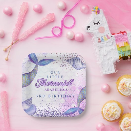 Lila Pink Modern Glitzern Mermaid Birthday Pappteller (Party)