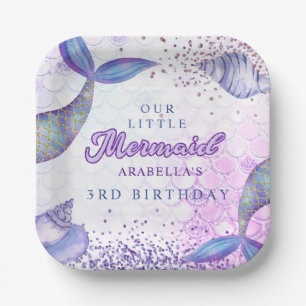Lila Pink Modern Glitzern Mermaid Birthday Pappteller