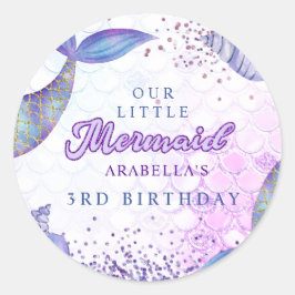 Lila Pink Modern Glitzern Mermaid Birthday Runder Aufkleber