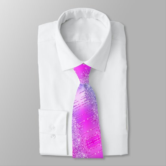 Lila Pink Neon Glitzer Funkelnd Tropfen Neck Tie Krawatte (Gebunden)