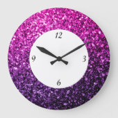 Lila Pink Ombre Glitzer Glitzern mit Zahlen Große Wanduhr (Vorderseite)