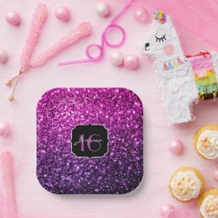 Lila Pink Ombre Glitzer Glitzern Sweet 16 Pappteller
