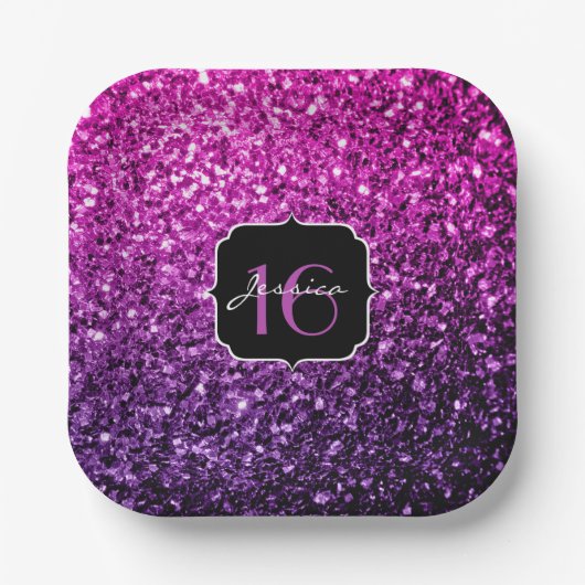 Lila Pink Ombre Glitzer Glitzern Sweet 16 Pappteller (Vorderseite)