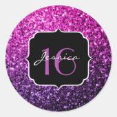 Lila Pink Ombre Glitzer Glitzern Sweet 16 Runder Aufkleber (Vorderseite)
