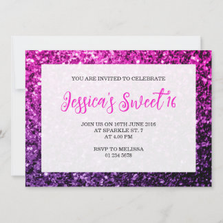 Lila Pink Ombre Glitzern Sweet 16 elegante Drehbuc Einladung
