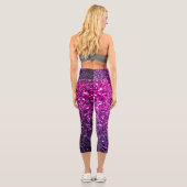 Lila Pink Ombre Imitate Glitzer Glitzern Capri Leggings (Rückseite)