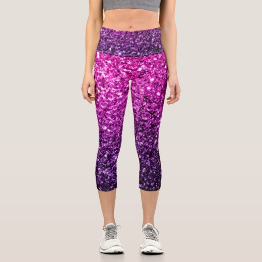 Lila Pink Ombre Imitate Glitzer Glitzern Capri Leggings (Vorderseite)