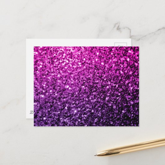 Lila Pink Ombre Imitate Glitzer Glitzern Postkarte (Vorderseite/Rückseite Beispiel)