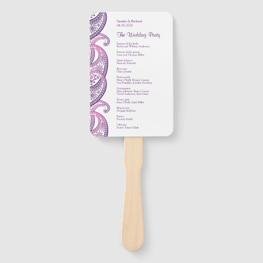 Lila-Pink-Paisley-Hochzeitsprogramm Fächer (Vorderseite)