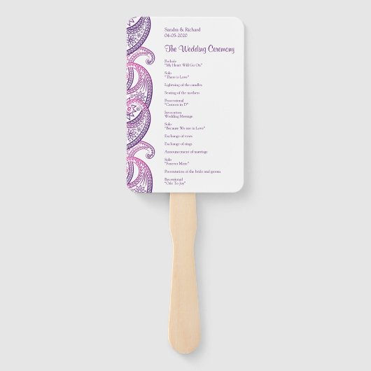 Lila-Pink-Paisley-Hochzeitsprogramm Fächer (Rückseite)