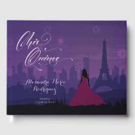 Lila Pink Paris Feuerwerk Quinceañera Gästebuch