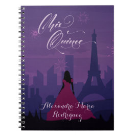 Lila Pink Paris Feuerwerk Quinceañera Notizblock