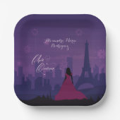 Lila Pink Paris Feuerwerk Quinceañera Pappteller (Vorderseite)