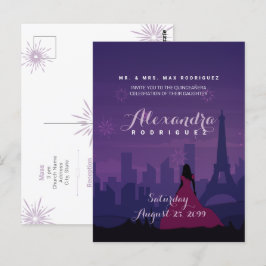 Lila Pink Paris Feuerwerk Quinceañera Postkarte