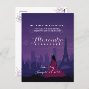 Lila Pink Paris Feuerwerk Quinceañera Postkarte