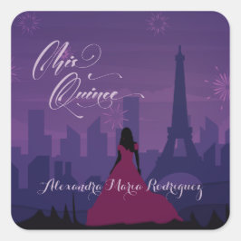 Lila Pink Paris Feuerwerk Quinceañera Quadratischer Aufkleber