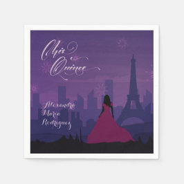 Lila Pink Paris Feuerwerk Quinceañera Serviette