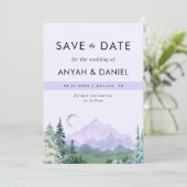 Lila Pink Pastel Wasserfarbenen Berge Landschaft Save The Date (Stehend Vorderseite)