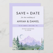 Lila Pink Pastel Wasserfarbenen Berge Landschaft Save The Date (Vorne/Hinten)