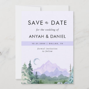 Lila Pink Pastel Wasserfarbenen Berge Landschaft Save The Date