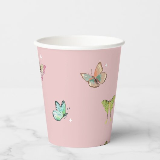 Lila Pink Pastell Butterfly Pappbecher (Vorderseite)