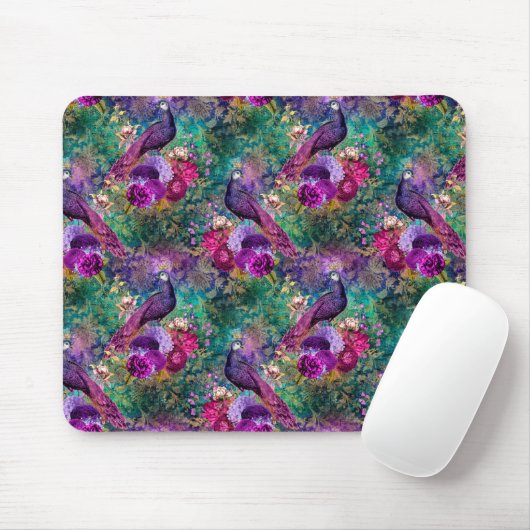 Lila Pink Peacock Floral Mousepad (Mit Mouse)