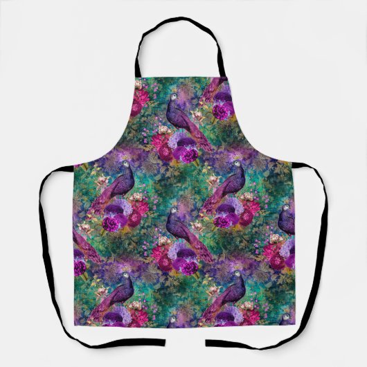 Lila Pink Peacock Floral Schürze (Vorderseite)