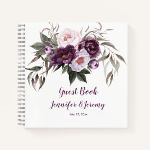 Lila Pink Peonies Grünes Gästebuch Notizblock