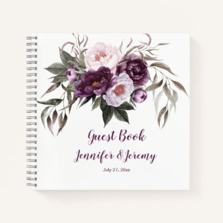Lila Pink Peonies Grünes Gästebuch Notizblock