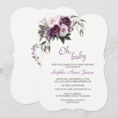 Lila Pink Peony Blume Babydusche Einladung (Vorne/Hinten)