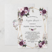 Lila Pink Peony Blume Gold Lingerie Dusche Einladung (Vorne/Hinten)