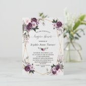 Lila Pink Peony Blume Gold Lingerie Dusche Einladung (Stehend Vorderseite)