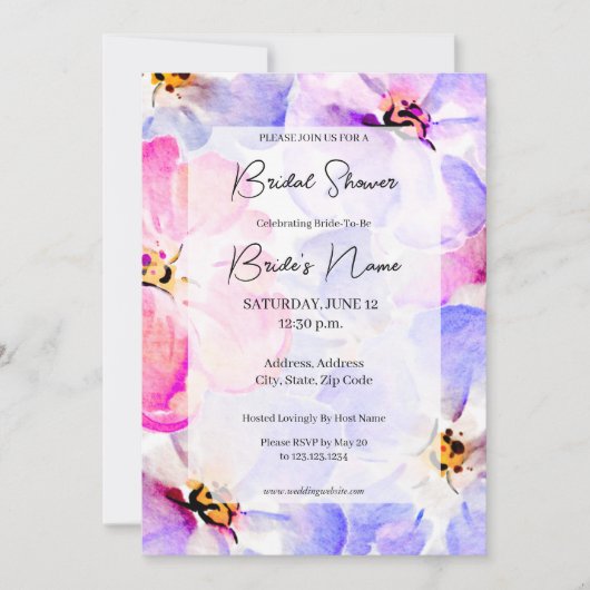 Lila Pink Peony Bridal Dusche Einladung (Vorderseite)