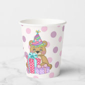 Lila Pink Polka Dot Bear Geburtstag Pappbecher (Rückseite)