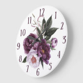 Lila Pink Pum Peonies Grüne Große Wanduhr (Winkel)
