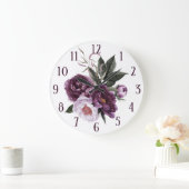 Lila Pink Pum Peonies Grüne Große Wanduhr (Zuhause)